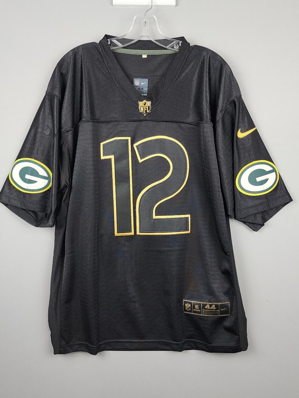 NFL Green Bay Packers Jersey #12 Aaron Rodgers Black & Gold "Lights Out" Sz L 44